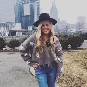 Distressed Gray Star Sweater